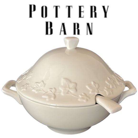 Pottery‎ Barn Vine China 2 Handled Tureen Lid Ladle Casserole Vine Pattern Rare - Picture 6 of 10